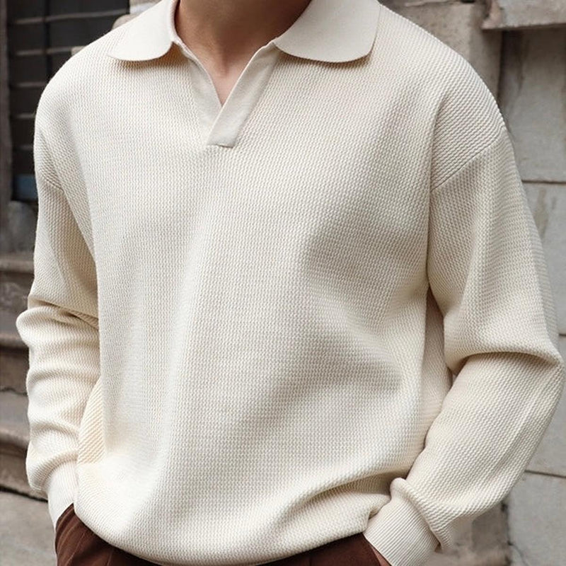 Ribbed Cotton Blend Long Sleeve Pullover Top