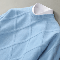 Ribbed Crew Neck Wool Blend Sweater for Men
