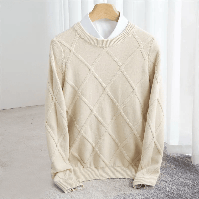 Ribbed Crew Neck Wool Blend Sweater for Men