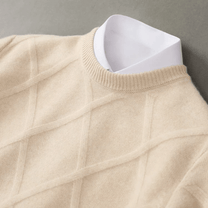 Ribbed Crew Neck Wool Blend Sweater for Men
