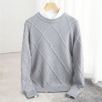 Ribbed Crew Neck Wool Blend Sweater for Men