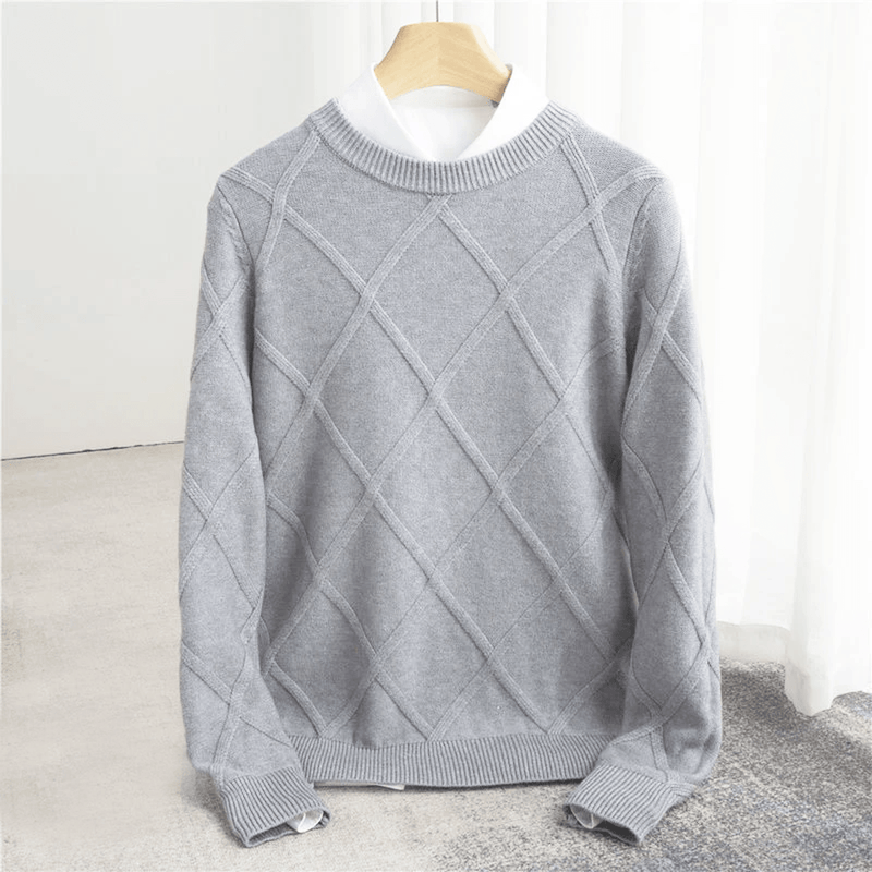 Ribbed Crew Neck Wool Blend Sweater for Men