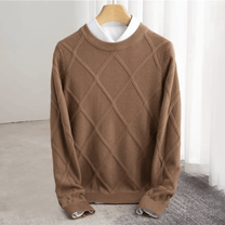 Ribbed Crew Neck Wool Blend Sweater for Men