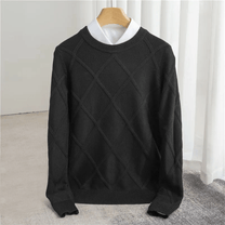 Ribbed Crew Neck Wool Blend Sweater for Men