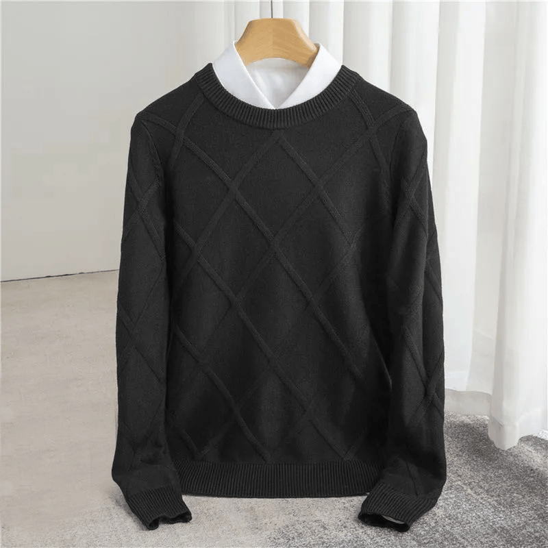 Ribbed Crew Neck Wool Blend Sweater for Men