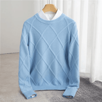 Ribbed Crew Neck Wool Blend Sweater for Men