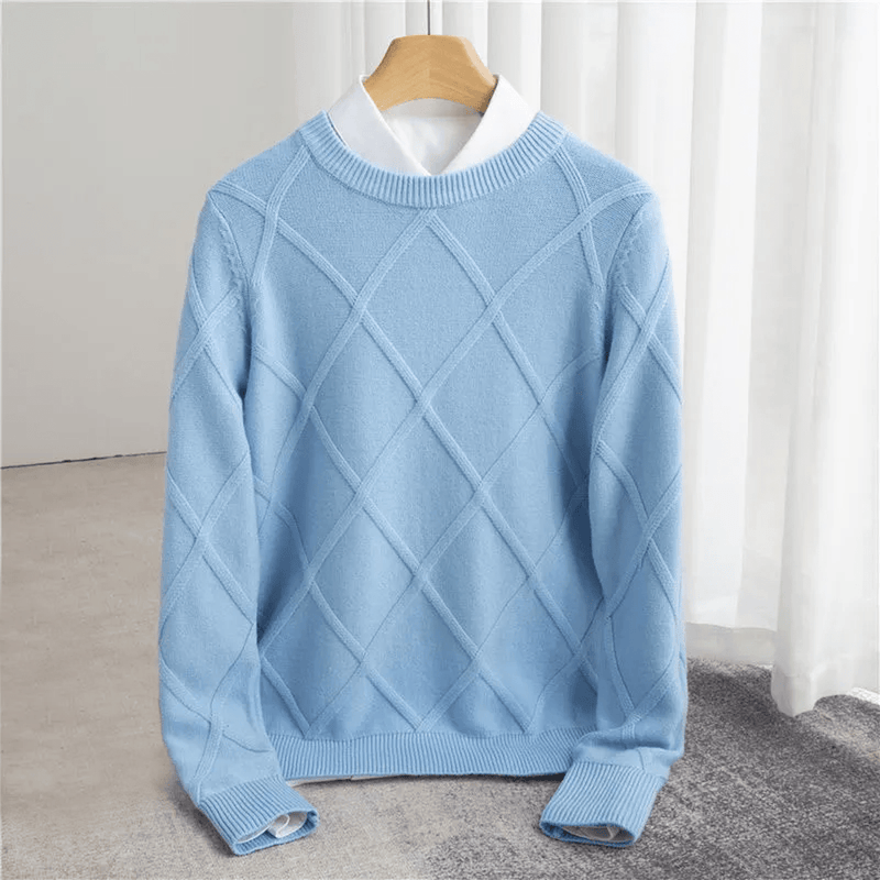 Ribbed Crew Neck Wool Blend Sweater for Men
