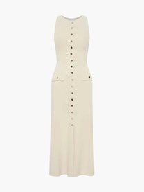 Ribbed Knit Button-Front Maxi Dress