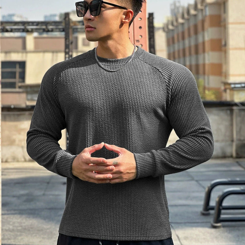 Ribbed Knit Crew Neck Jumper for Men