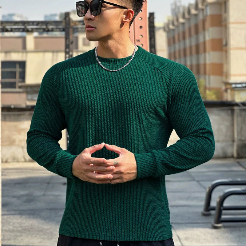 Ribbed Knit Crew Neck Jumper for Men