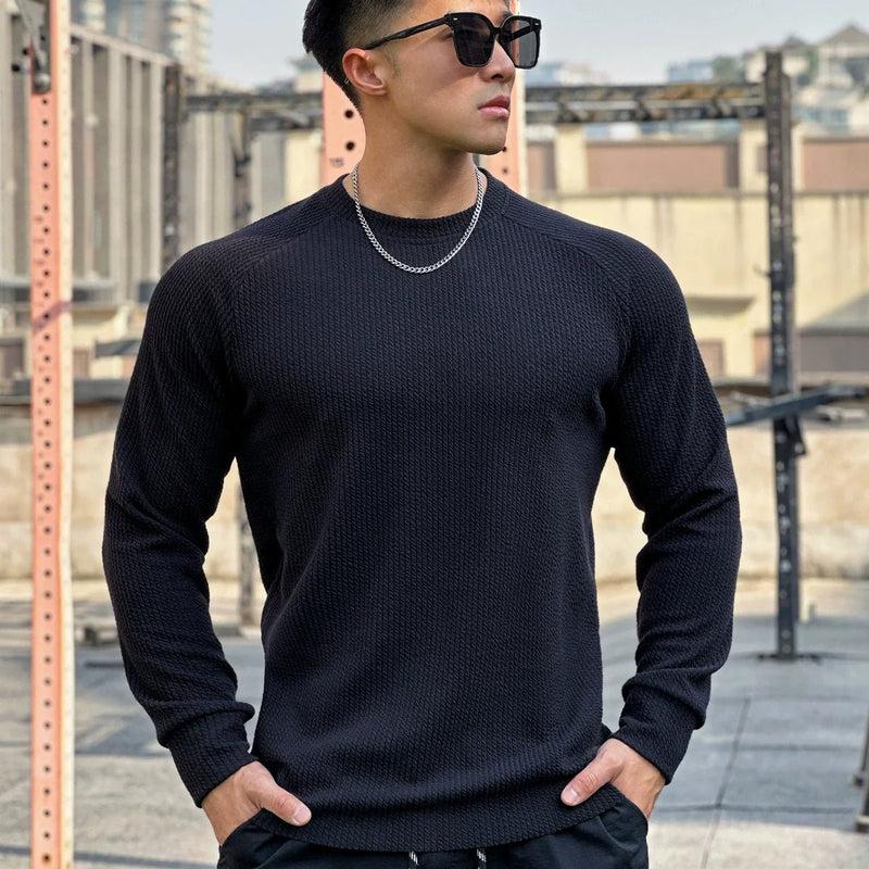 Ribbed Knit Crew Neck Jumper for Men