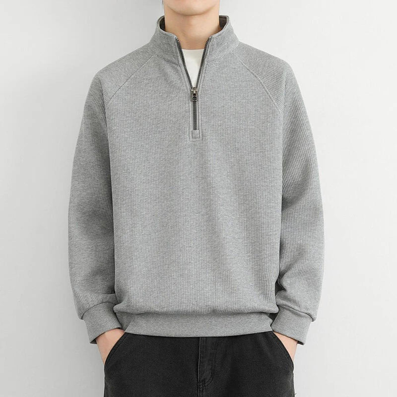 Ribbed Knit Half-Zip Sweatshirt For Men