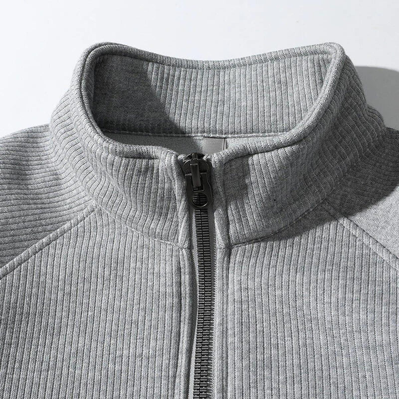 Ribbed Knit Half-Zip Sweatshirt For Men