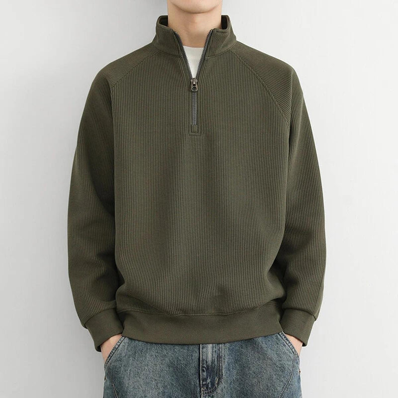 Ribbed Knit Half-Zip Sweatshirt For Men
