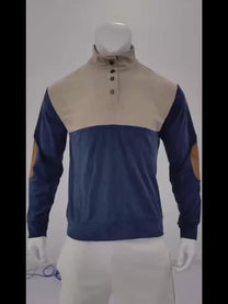 Ribbed Quarter Button Pullover Sweater With Elbow Patches