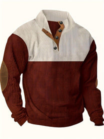 Ribbed Quarter Button Pullover Sweater With Elbow Patches