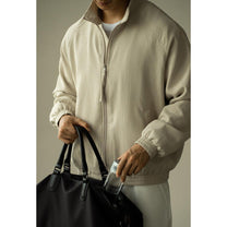Ribbed Texture Casual Jacket With Stand Collar