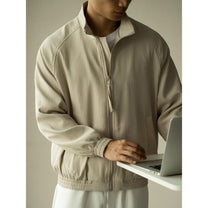 Ribbed Texture Casual Jacket With Stand Collar