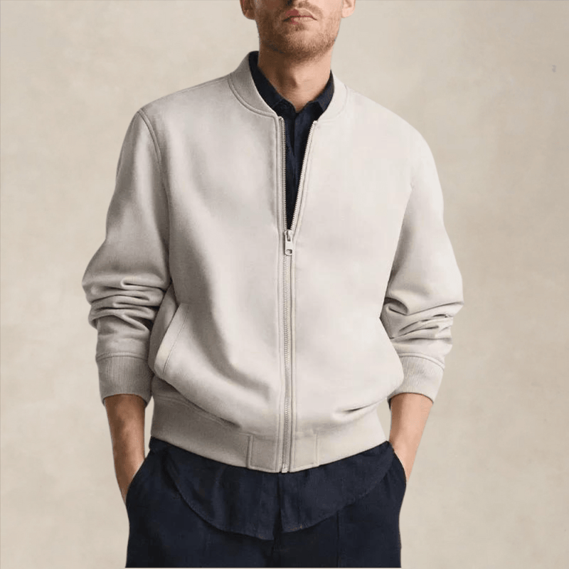 Ribbed Trim Regular Fit Casual Bomber Jacket