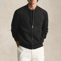 Ribbed Trim Regular Fit Casual Bomber Jacket