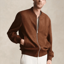 Ribbed Trim Regular Fit Casual Bomber Jacket