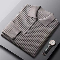 Ribbed Wool Blend Half-Zip Polo Sweater