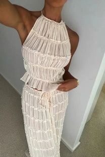 Ruched Sheer Halter Top &amp; Maxi Skirt Co-Ord