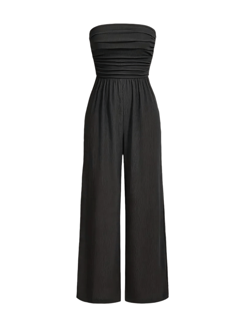Ruched Strapless Wide Leg Jumpsuit