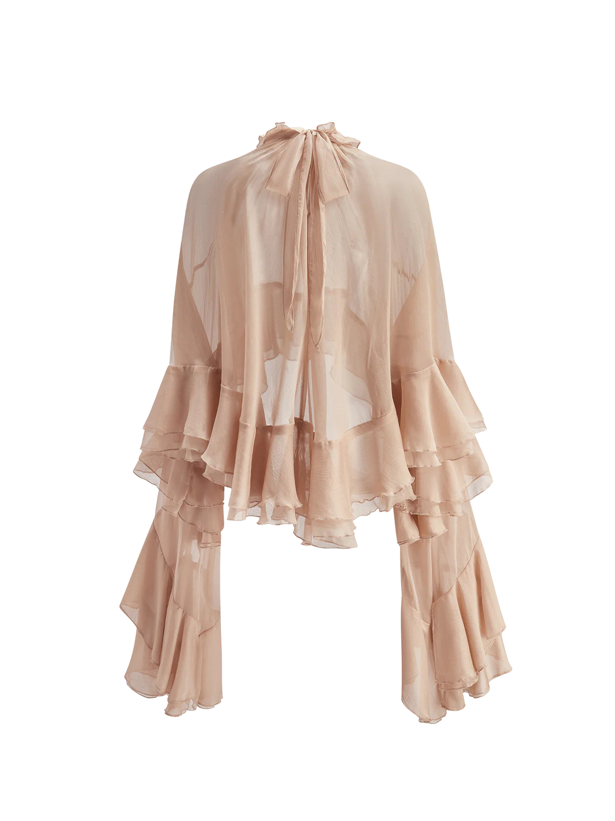 Ruffled Sheer Chiffon Turtleneck Blouse