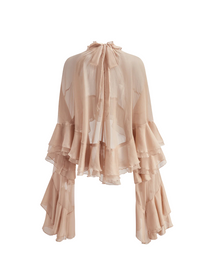 Ruffled Sheer Chiffon Turtleneck Blouse