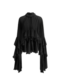 Ruffled Sheer Chiffon Turtleneck Blouse