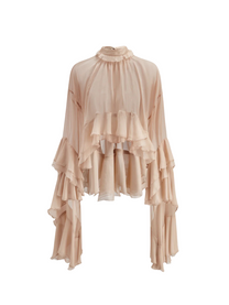 Ruffled Sheer Chiffon Turtleneck Blouse