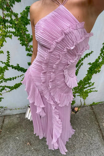 Ruffled Split Backless Halter Maxi Dress