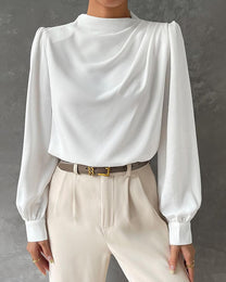 Ruffled Stand-Up Collar Blouse