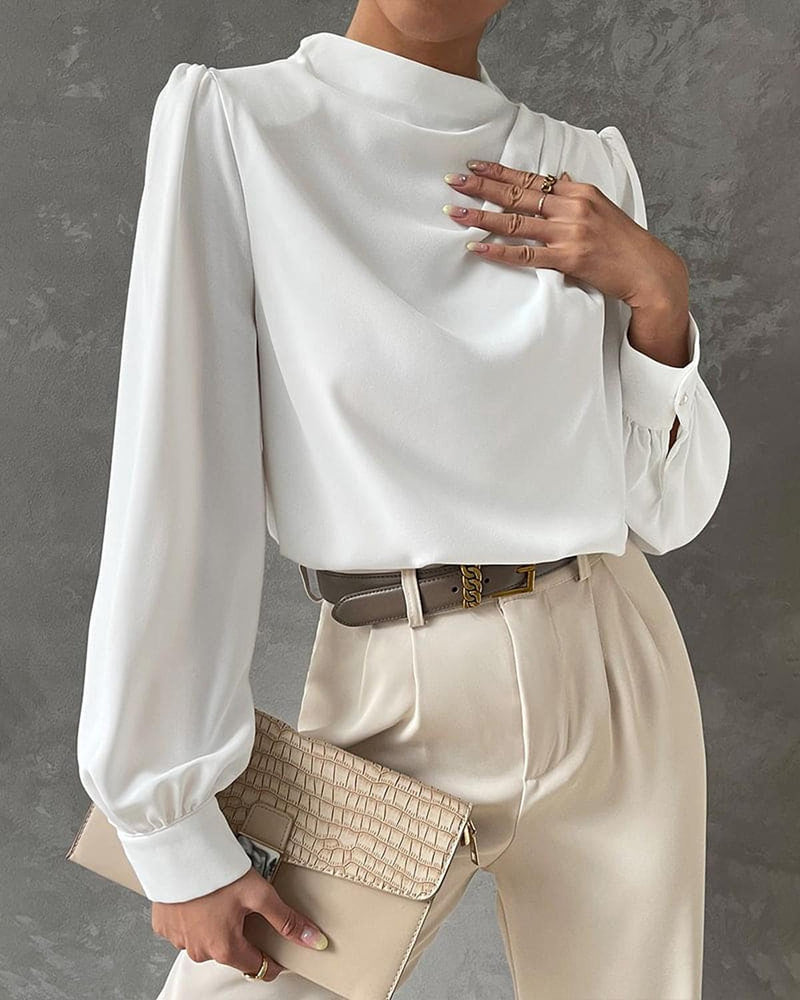 Ruffled Stand-Up Collar Blouse
