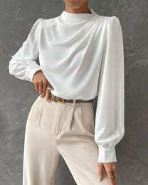 Ruffled Stand-Up Collar Blouse
