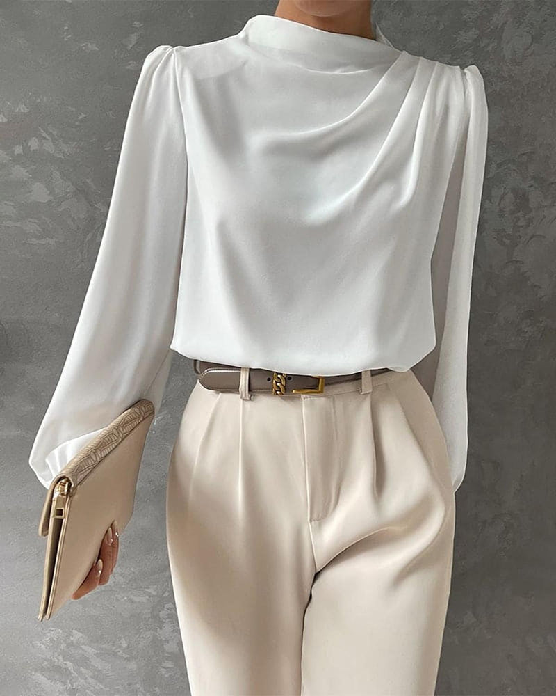 Ruffled Stand-Up Collar Blouse
