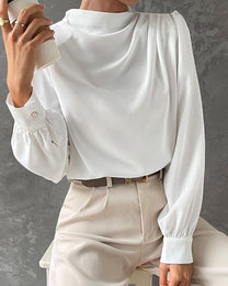 Ruffled Stand-Up Collar Blouse