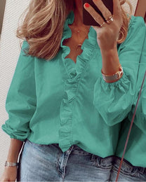 Ruffled V-Neck Blouse With Elegant Fit