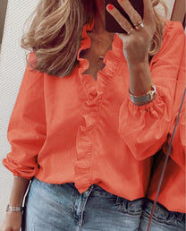 Ruffled V-Neck Blouse With Elegant Fit