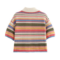 Knitted Striped Collared Cardigan &amp; Shorts Set