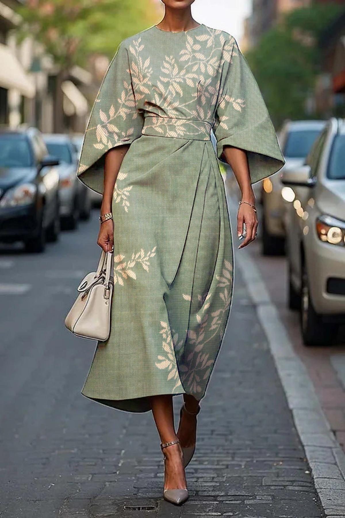 Satin Geometric Print A-Line Midi Dress