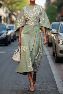 Satin Geometric Print A-Line Midi Dress