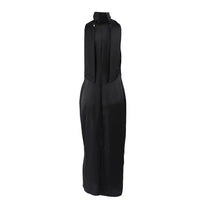 Satin Halter Maxi Dress with Scarf Detail