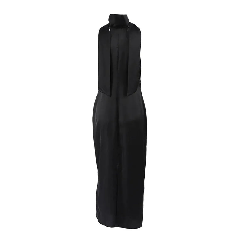 Satin Halter Maxi Dress with Scarf Detail