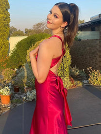Satin Halter Neck Sleeveless Evening Gown