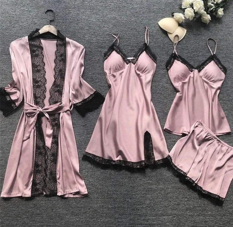 Satin Nightwear Set With Lace Accents