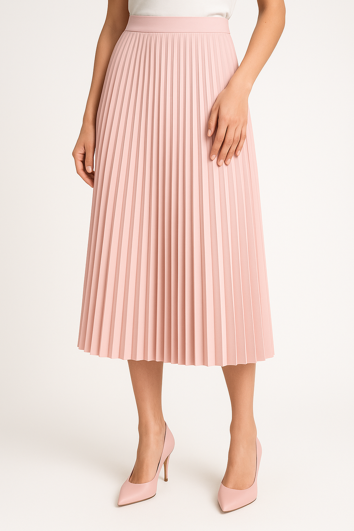 Satin Pleated Midi Skirt