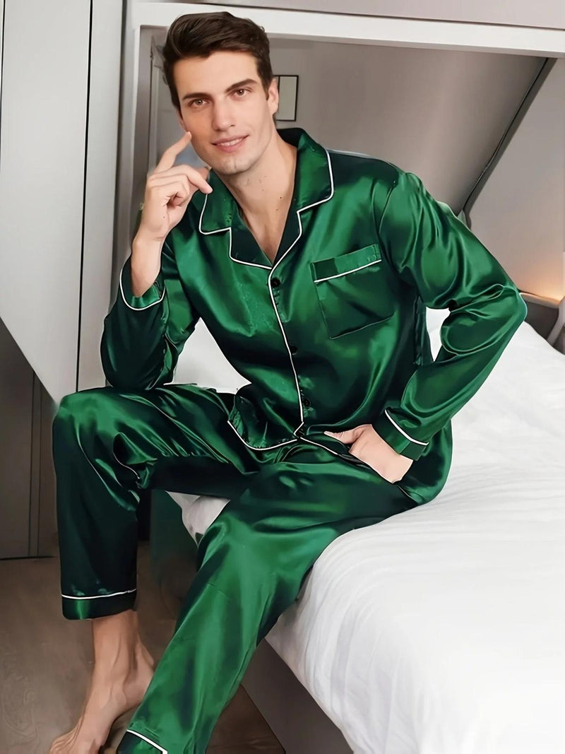 Satin Pyjama Set For Men - Comfortable Two-Piece Sleepwear