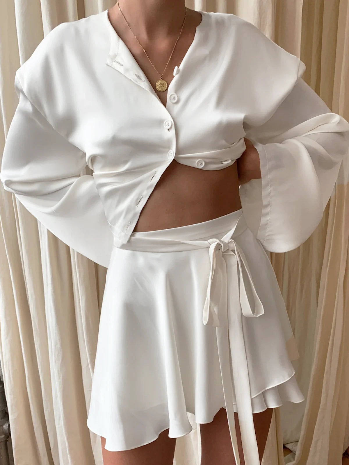 Satin Raw Hem Tied Co-ord Skirt Set